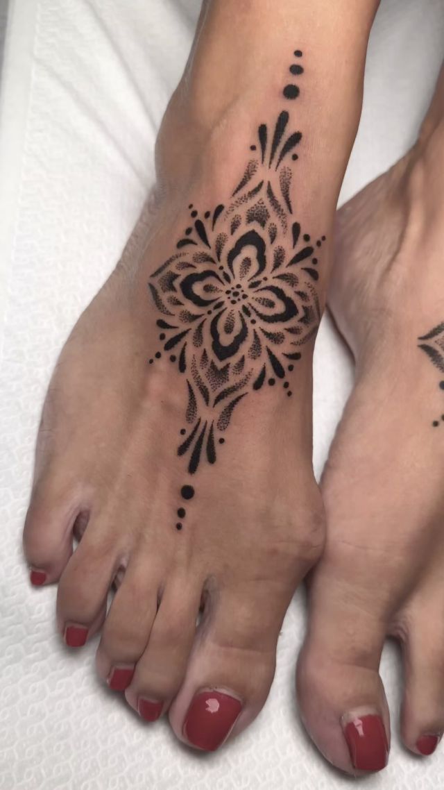 Pair of dotwork ornamentals for @jessyvonteese !  I always save time to do smaller tattoos in between the big projects. hit me up if you want one!!  .
.
.
.
.
#mandala #dotworkers #dotwork #dots #ornaments #ornamental #mandalas #mandalatattoo